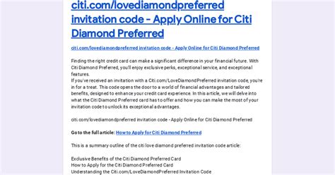 citi com lovediamond preferred invitation code